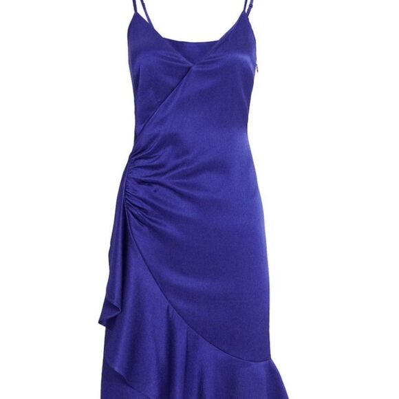 Intermix Royal Navy Blue Wrap Ruffle Dress Wool Blend- Size 8 - Picture 3 of 13